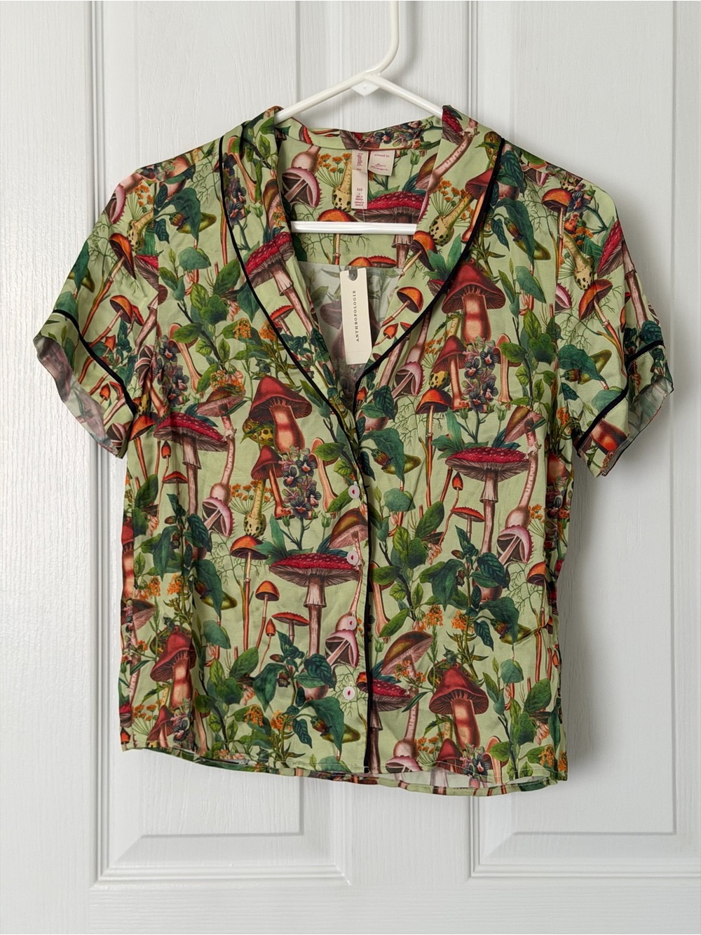 Anthropologie Green Botanical Mushroom Button-Down Camp Shirt